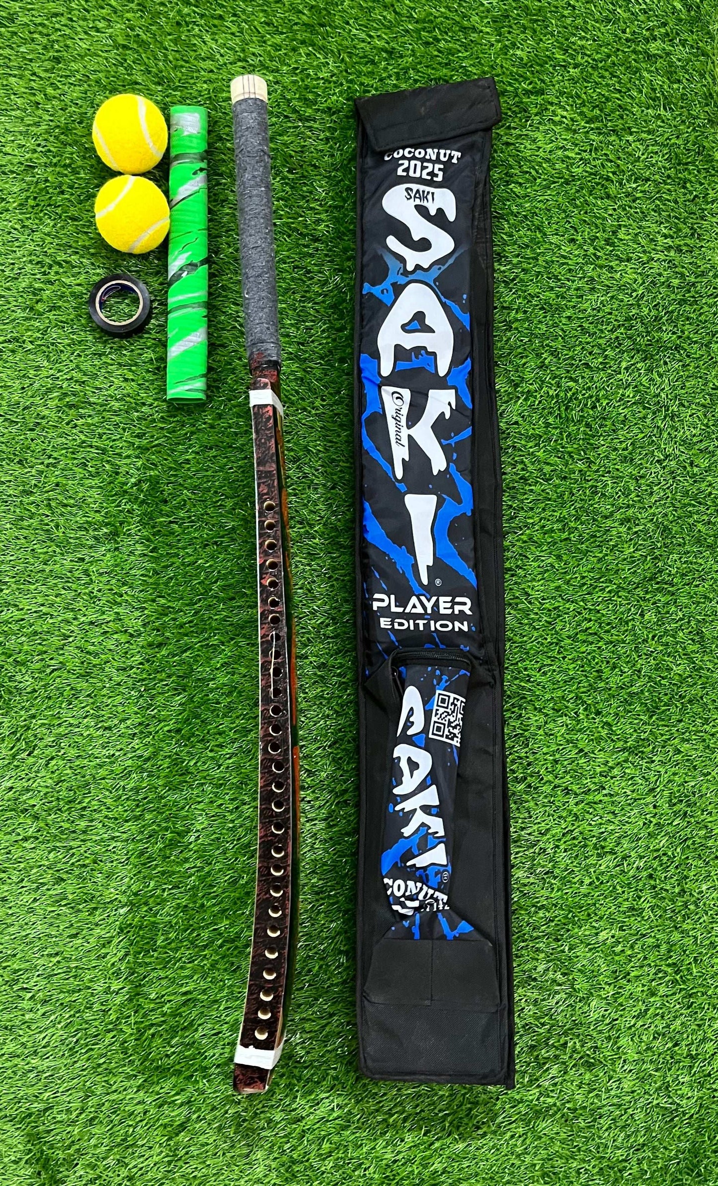 SAKI Tape Ball Premium Bat Deal Rawalakot Wood Malaysian Cane Handle By Rehan Sports