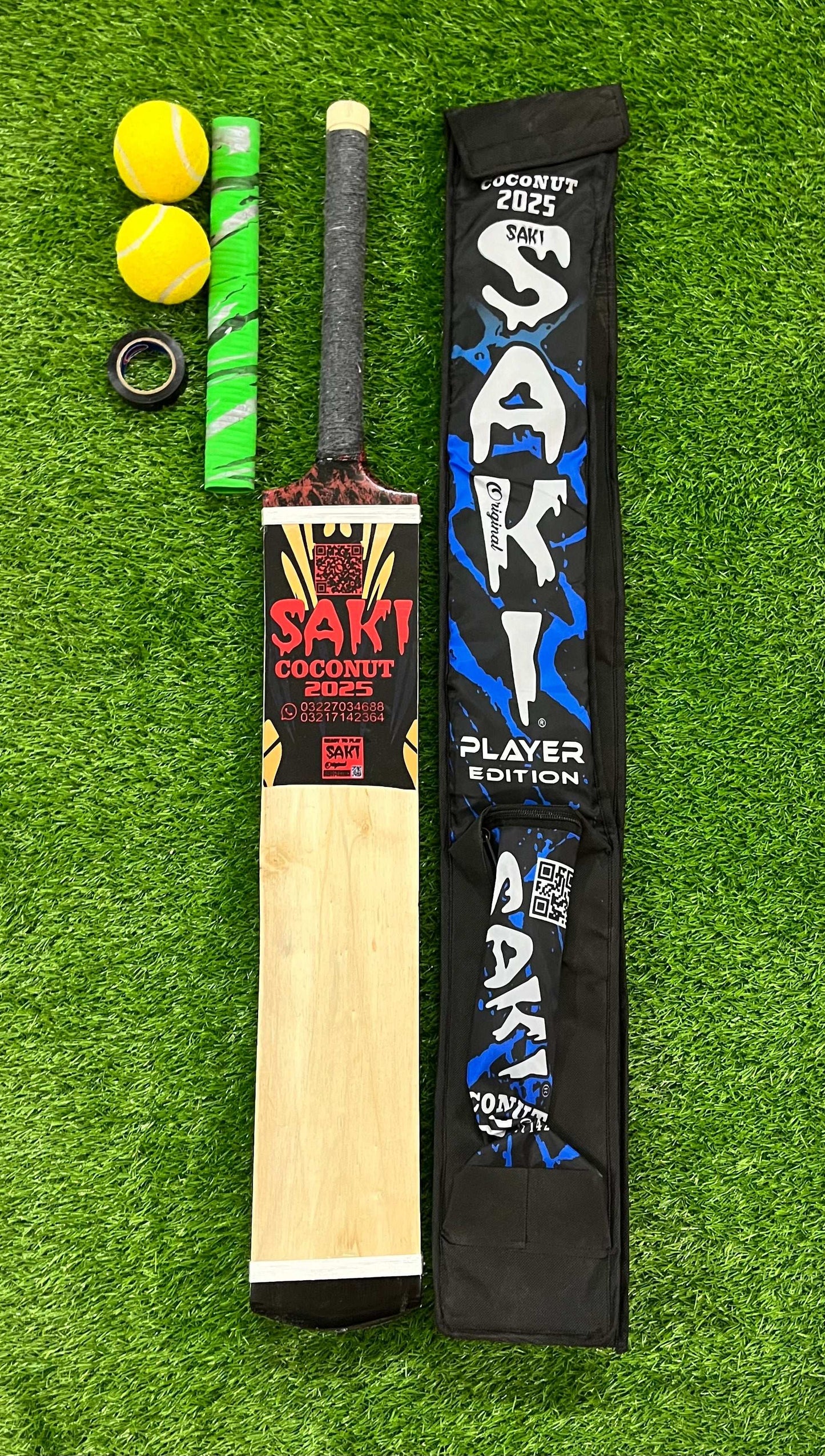 SAKI Tape Ball Premium Bat Deal Rawalakot Wood Malaysian Cane Handle By Rehan Sports